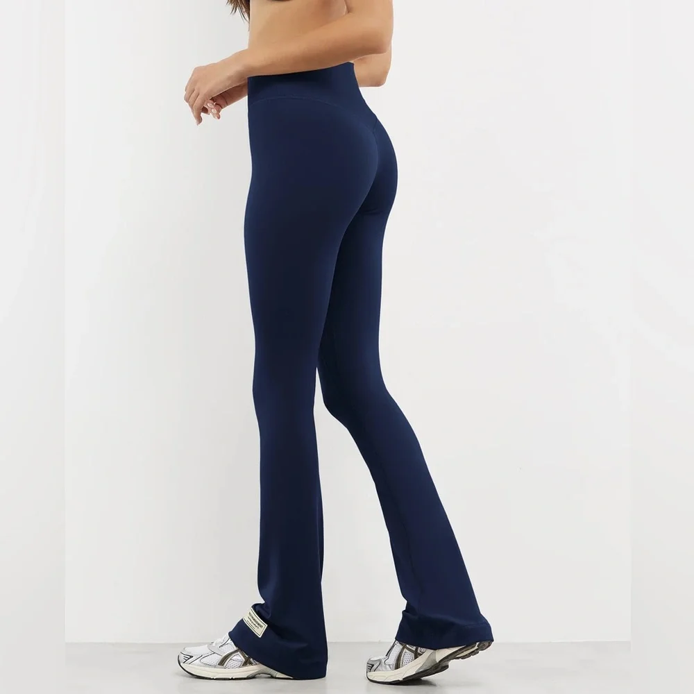The Giving Movement Ribbed Flared Leggings in Navy - Picture 3 of 7